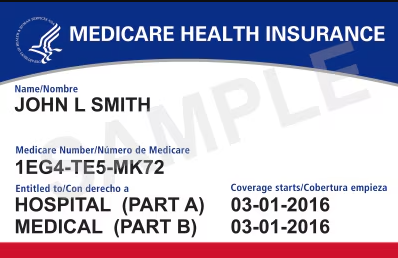 Sample Medicare red, white and blue card
