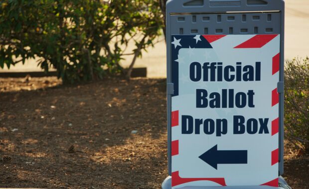 Signage saying "Official Ballot Drop Box"